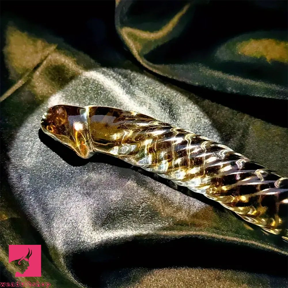 7.68in Crystal Colorful Spiral Textured Glass Dildo For Clit Masturbation