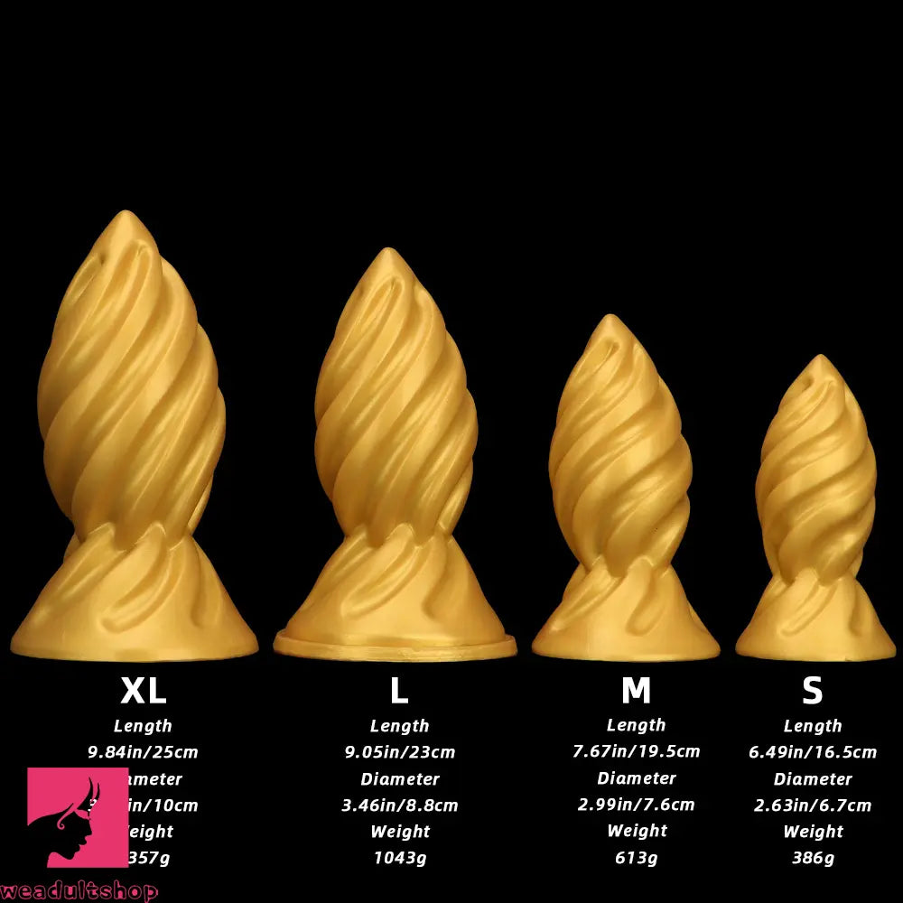 6.49in 7.67in 9.05in 9.84in Golden Silicone Spiral Thread Women Dildo