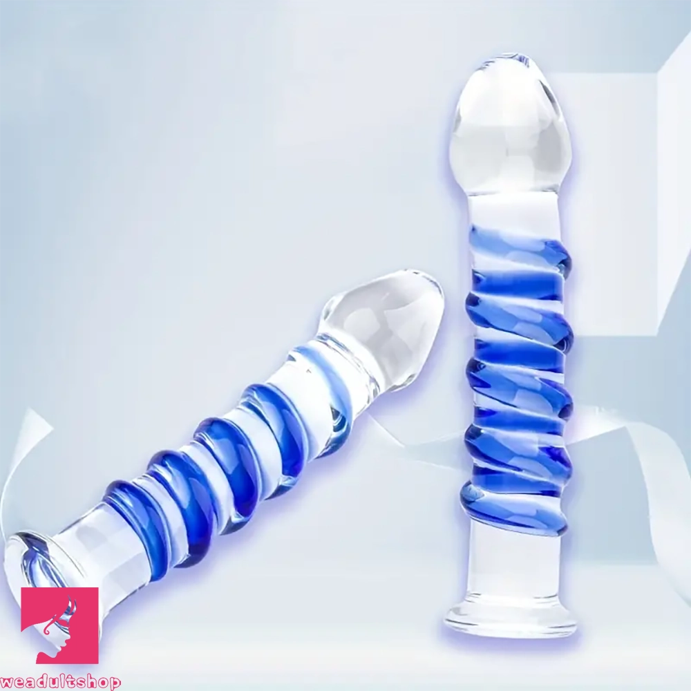 7.1in Spiral Glass Dildo Crystal Penis Clear Fantasy Prostate Adult Sex Toy