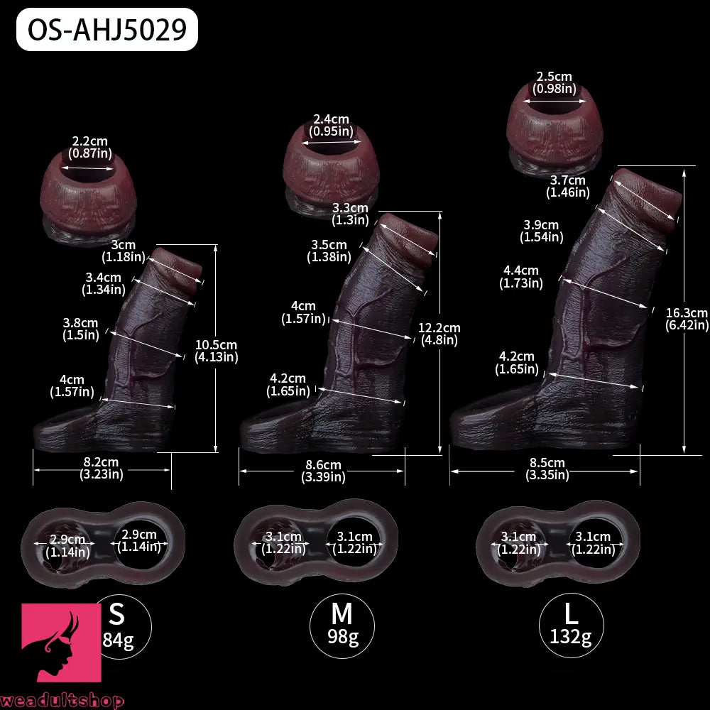 4.13in 4.8in 6.42in Real Skin Platinum Silicone Dildo Sleeve Male Cock Sex Toy