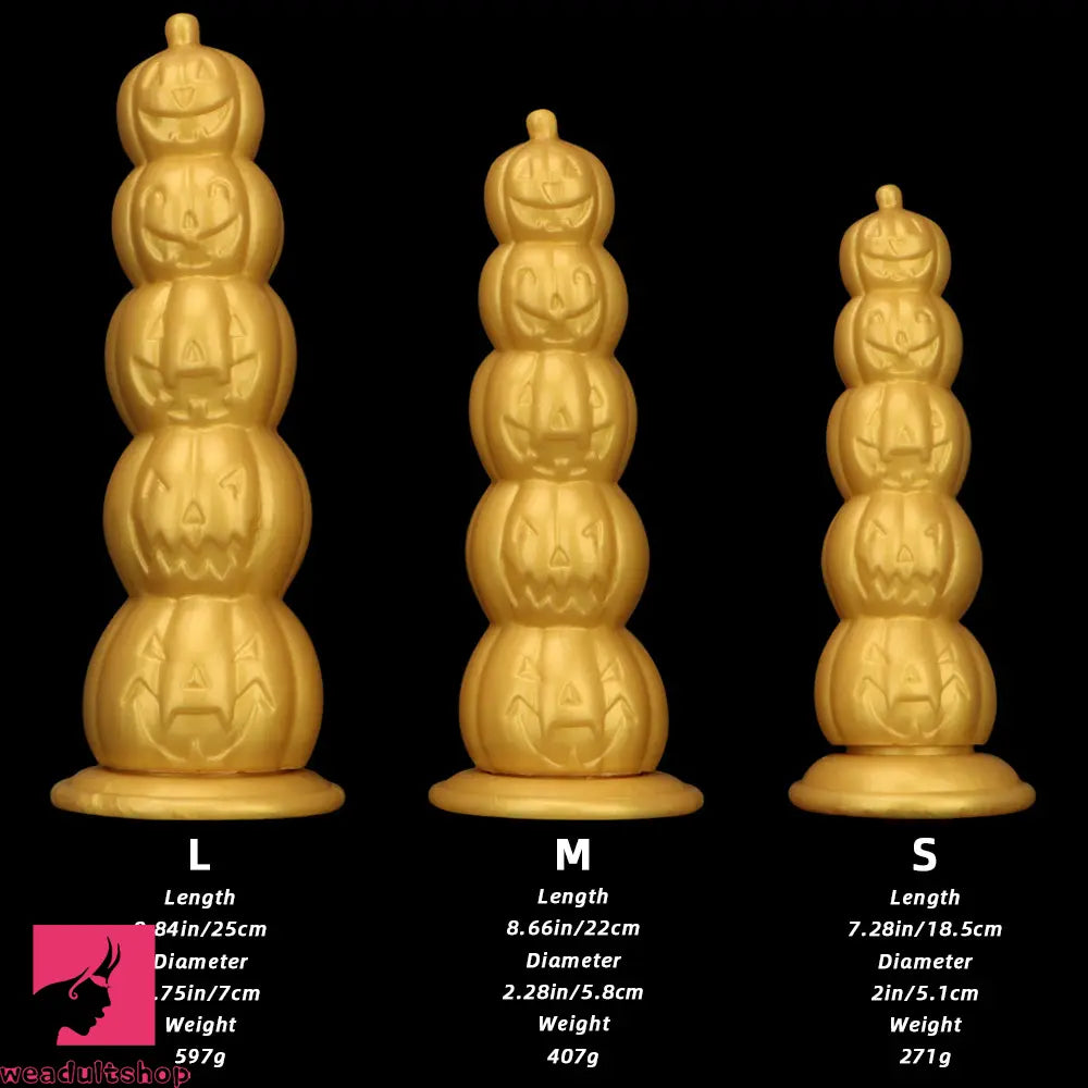 7.28in 8.66in 9.84in Golden Silicone Halloween Pumpkin Anal Odd Dildo