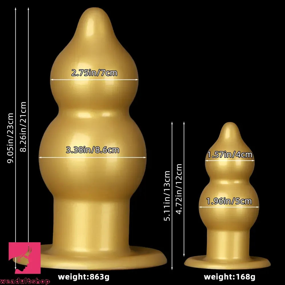 5.11in 9.05in Golden Silicone Big Thick Butt Plug Dildo Cock Clit Stimulator