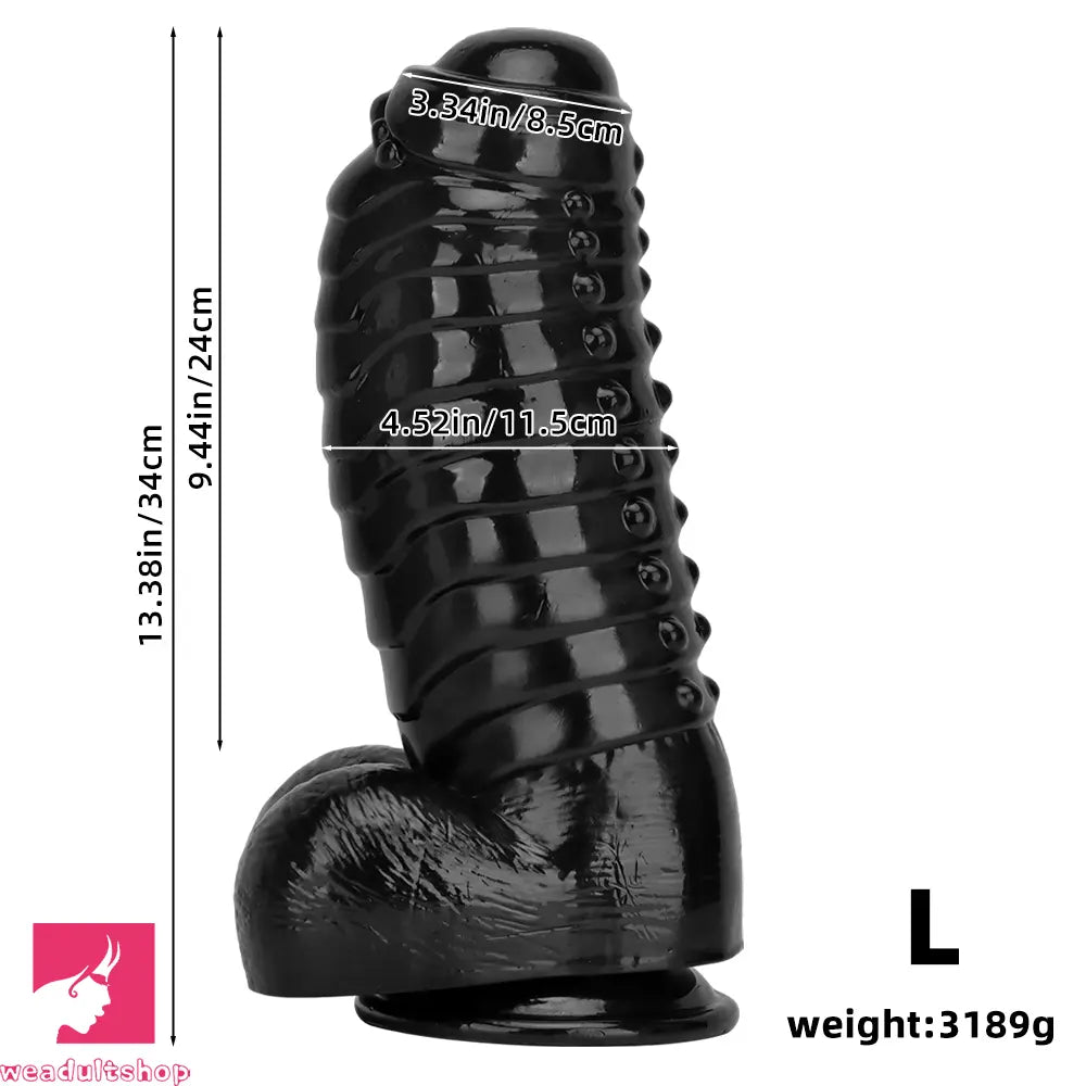 12.2in 13.38in Black PVC Large Thick Giant Caterpillar Clit Dilation Dildo