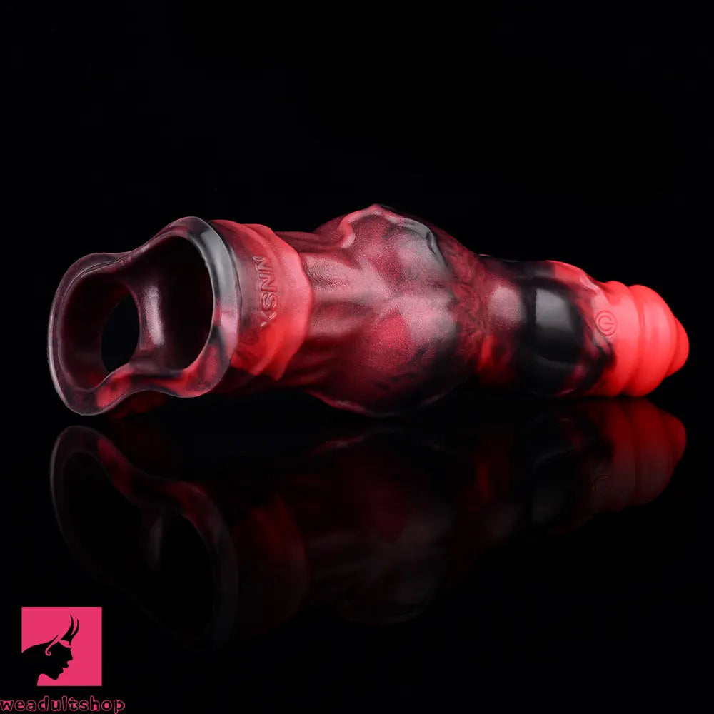 7.17in Silicone Animal Sleeve Knot Vibrating Hollow Dildo With Cock Ring