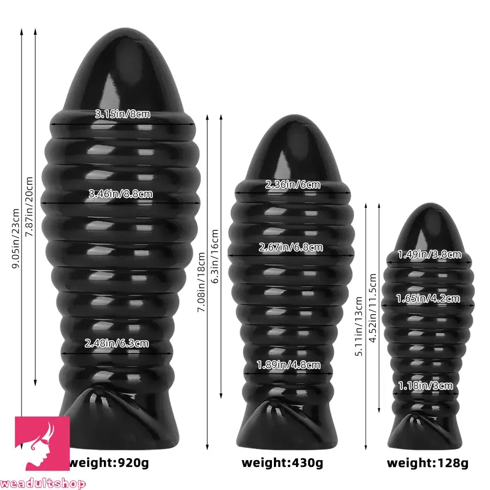 5.11in 7.08in 9.05in Dragon Egg Thread PVC Black Toy Big Butt Plug Dildo