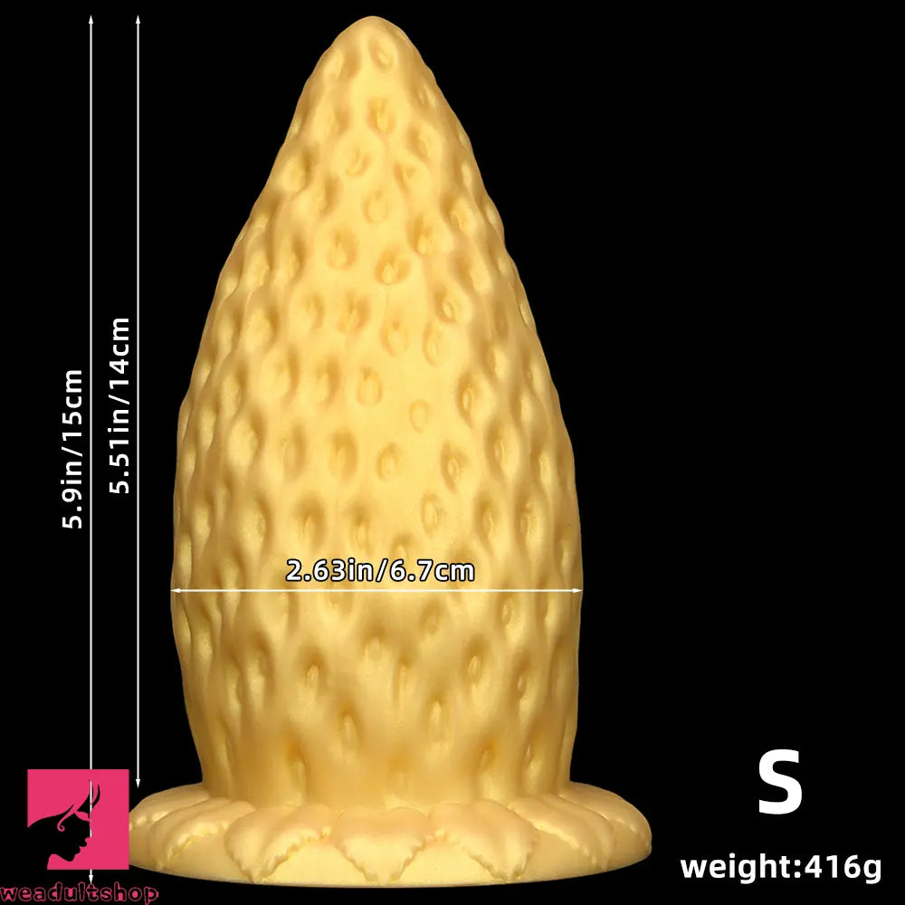 5.9in 8.07in 9.84in Gold Silicone Thick Strawberry Penis Anal Plug Dildo