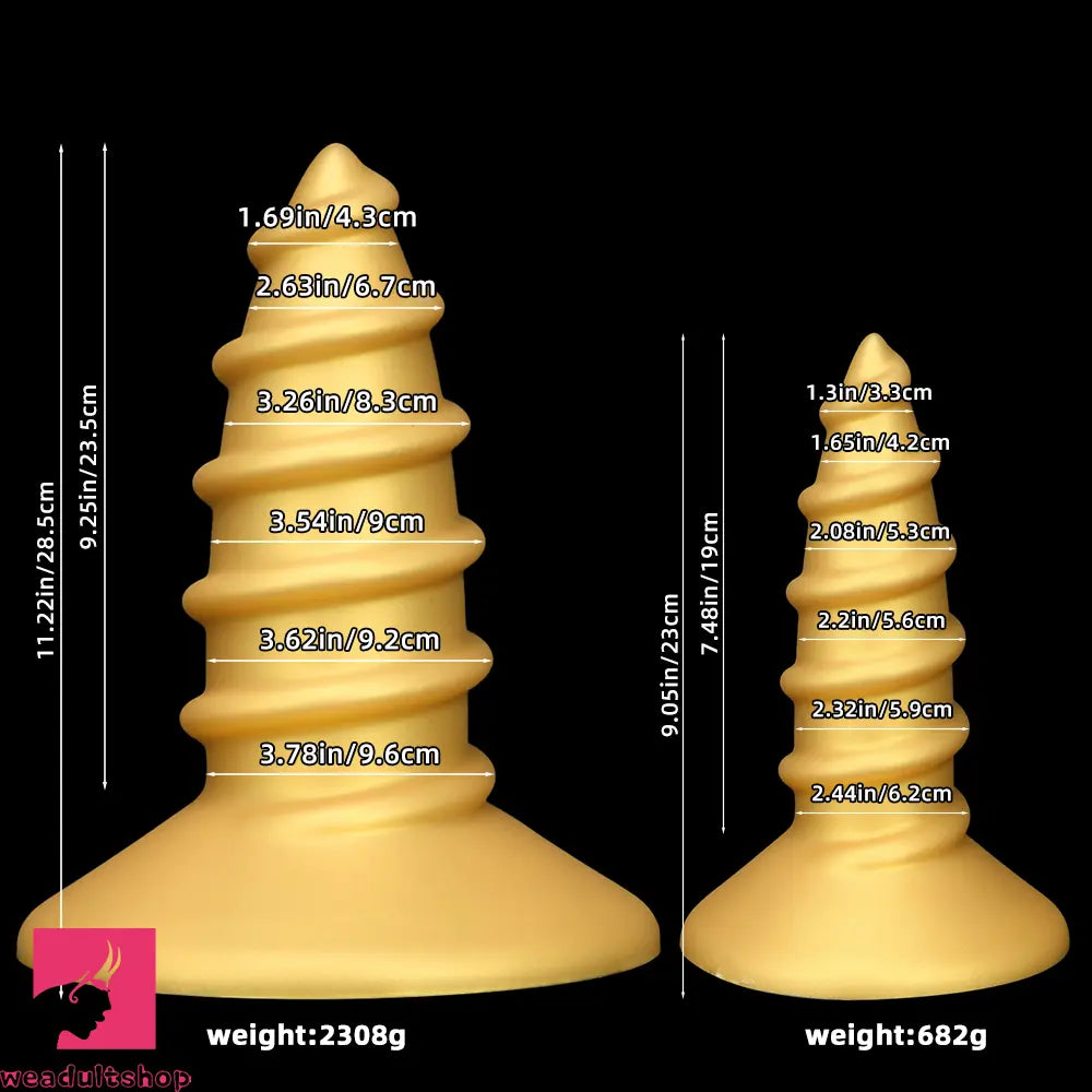 9.05in 11.22in Gold Silicone Screw Giant Cock Anal Plug Thick Fisting Dildo