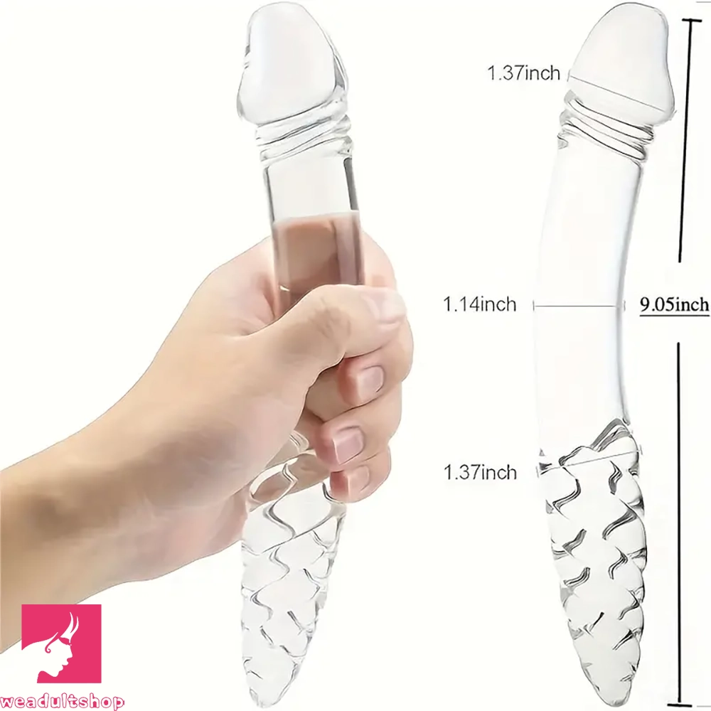 8.85in 9.05in Glass Double Penetration Spiked Dildo With Textured Ridge