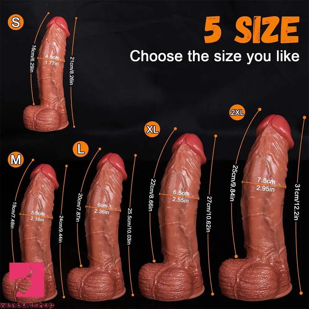 8.26in 9.44in 10.03in 10.62in 12.2in Upward Curved Silicone Big Wide Dildo
