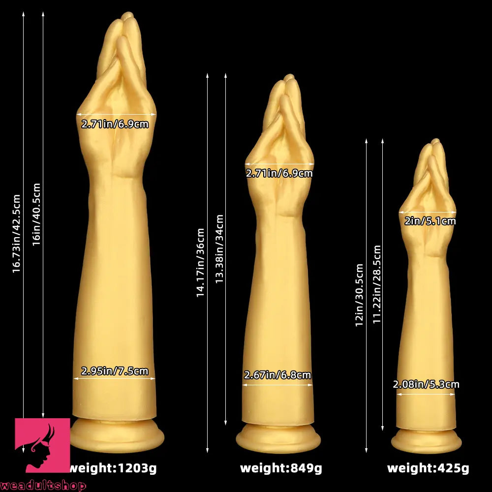 12in 14.17in 16.73in Gold Silicone Fisting Arm Ashes Grade Anal Cock Dildo