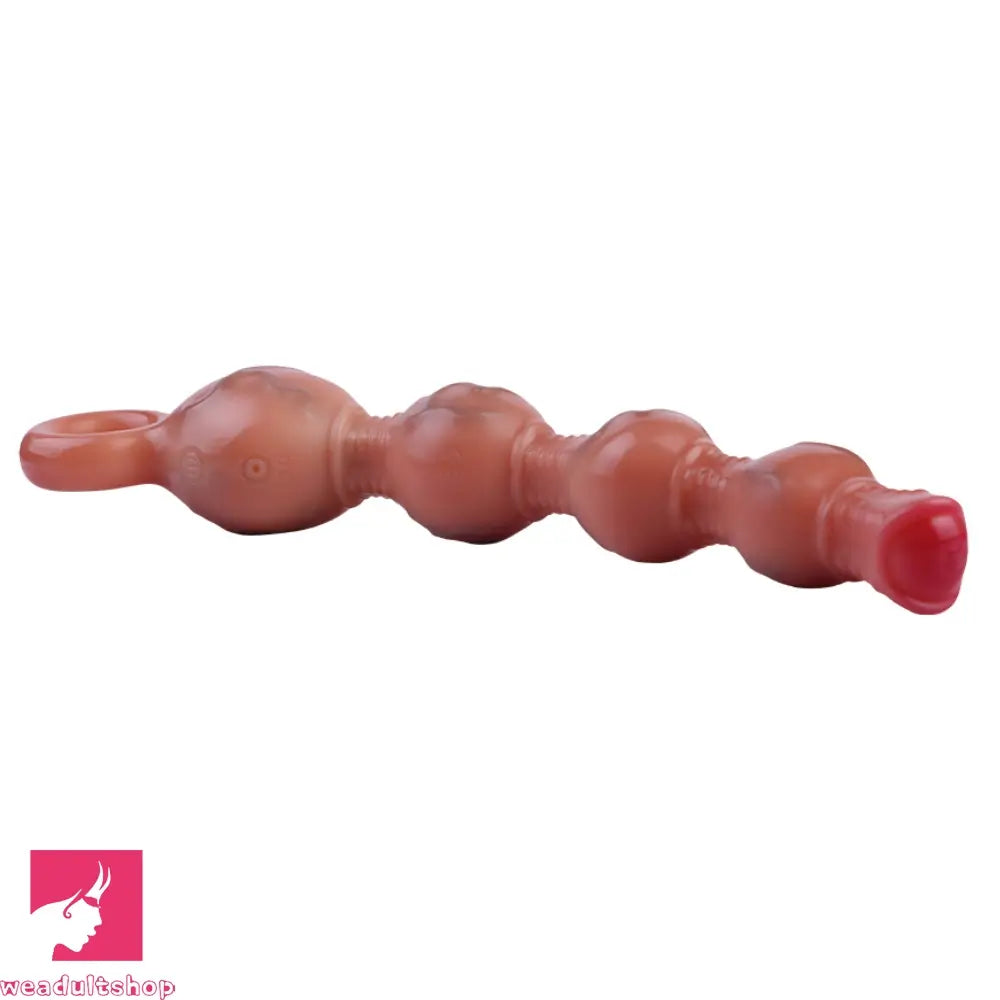10.5in Big Vibrating Silicone Soft Pulling Beads G Spot Dildo With 3 Motors