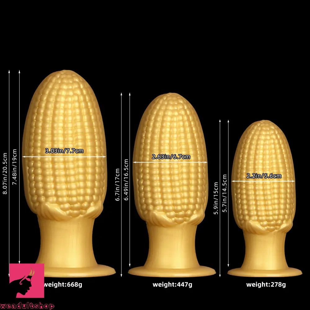 5.9in 6.7in 8.07in Liquid Silicone Thread Granules Soft Corn Gold Cock Dildo