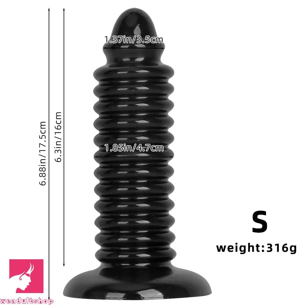 6.88in 9.84in Black Pointed Tip Threaded Big PVC Butt Plug Cock Dildo
