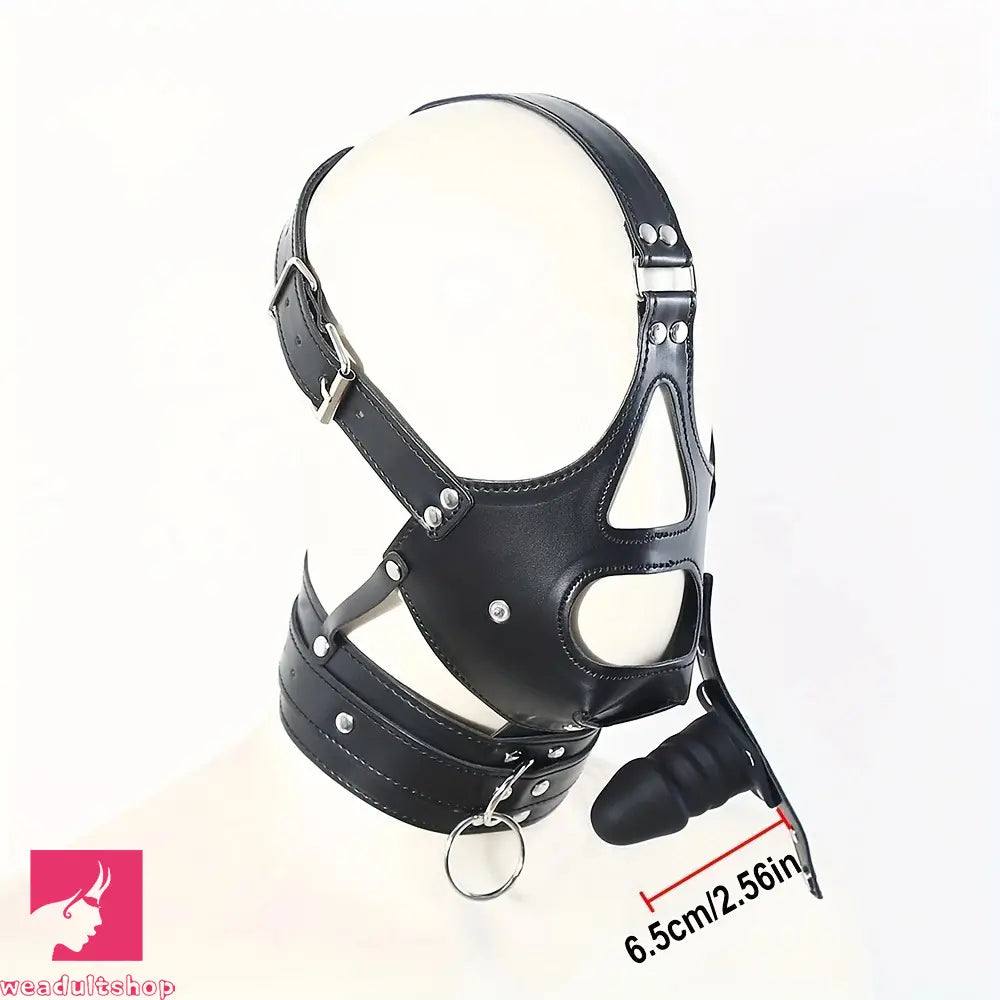 2.36in Mouth Gag Dildo Adjustable Faux Leather Face Cover Gag Muzzle Dildo