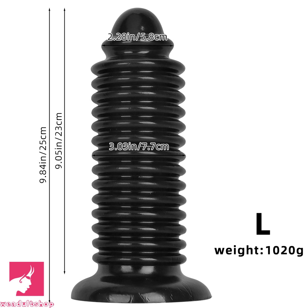 6.88in 9.84in Black Pointed Tip Threaded Big PVC Butt Plug Cock Dildo