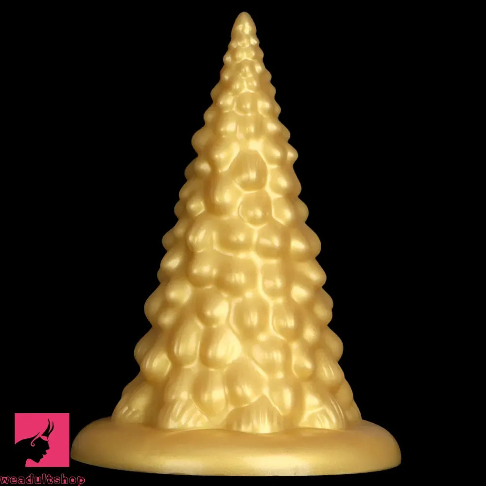 7.87in Golden Silicone Soft Anal Plug Clit Expansion Suction Cup Dildo