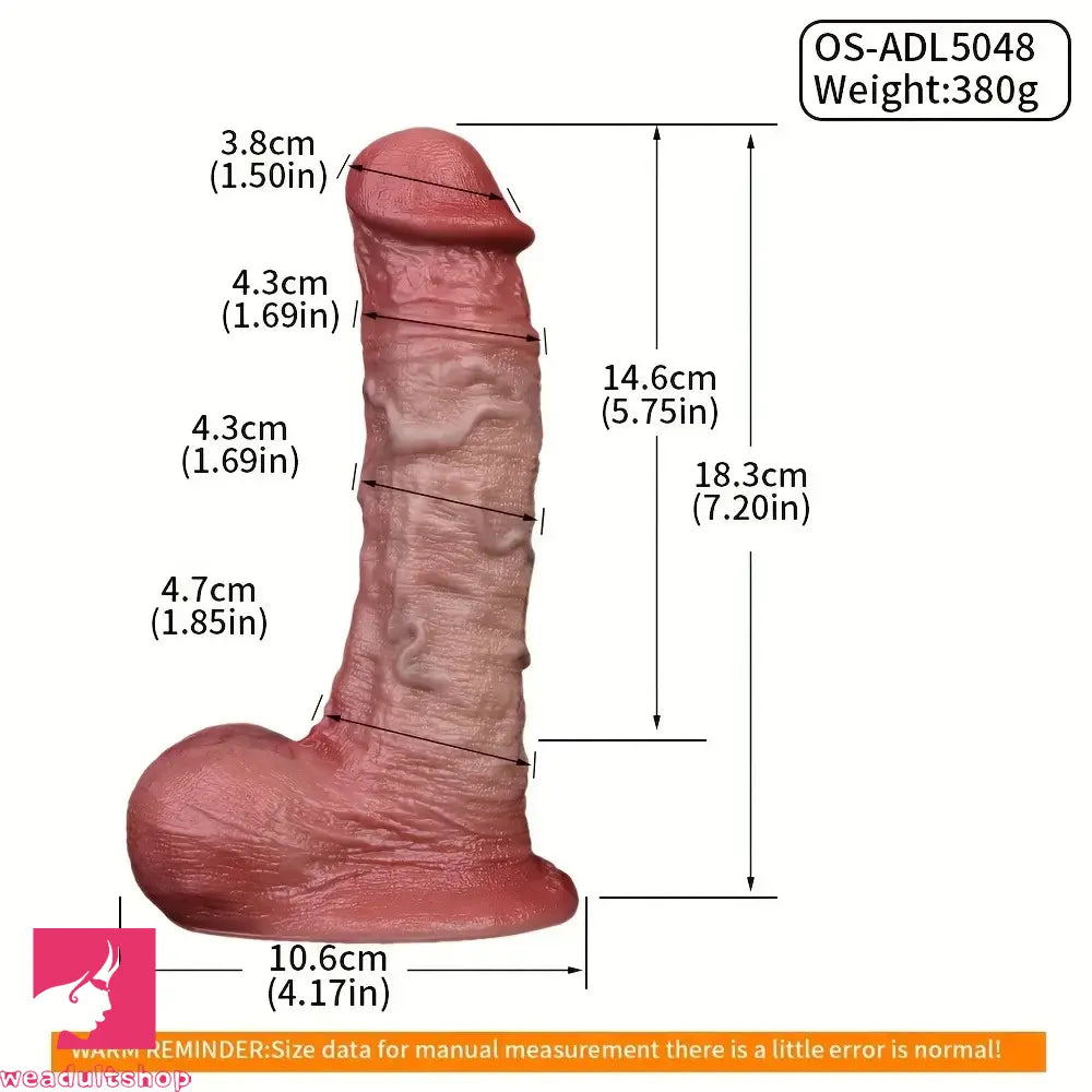 7.2in Dual Layer Liquid Silicone Dildo Soft Real Cock With Suction Base