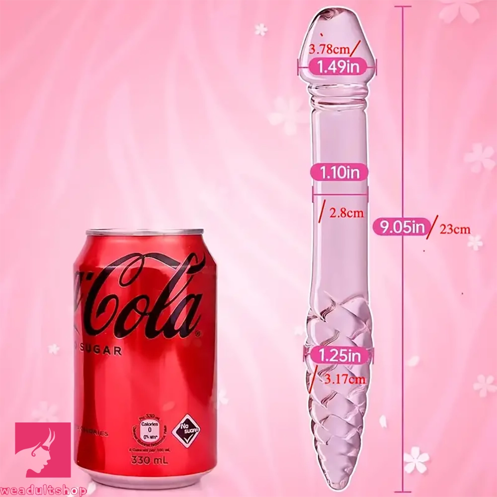 8.85in 9.05in Glass Double Penetration Spiked Dildo With Textured Ridge
