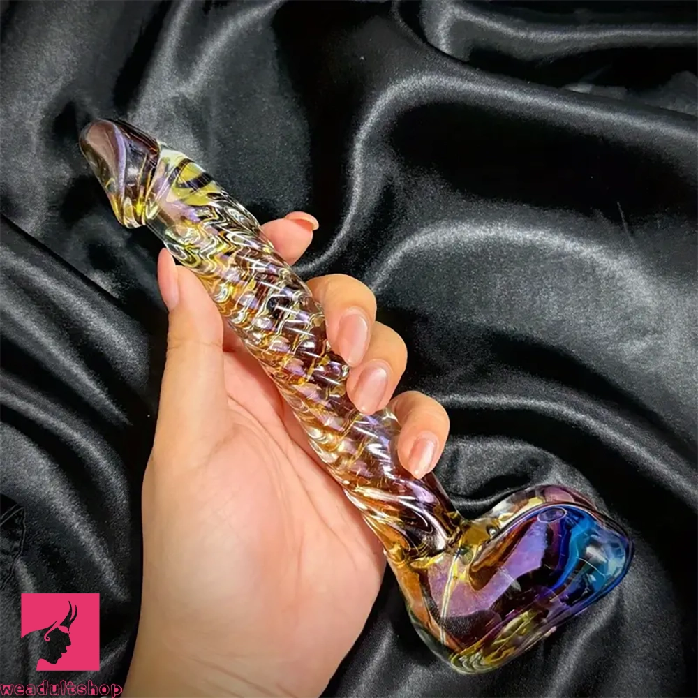 7.68in Crystal Colorful Spiral Textured Glass Dildo For Clit Masturbation