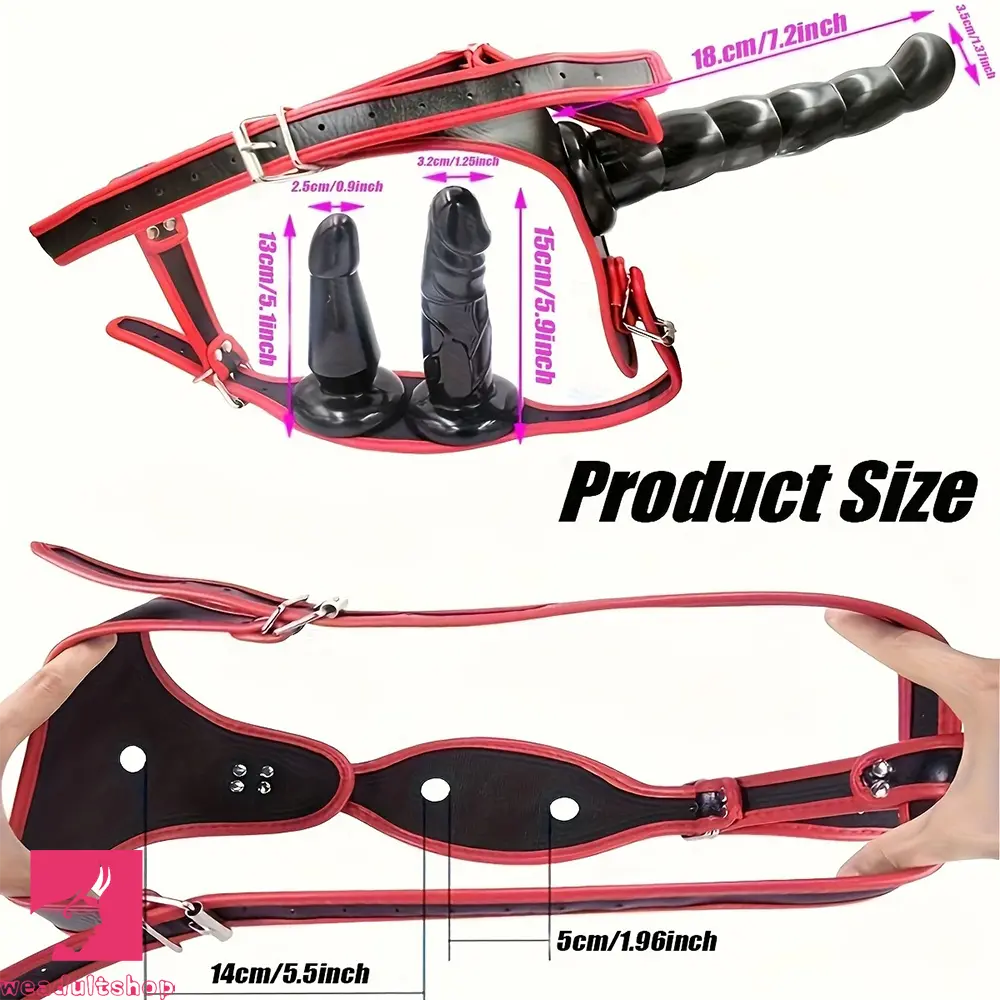 5.12in 5.91in 7.28in Three Heads Female Wear Lifelike Strap on Dildo Panty