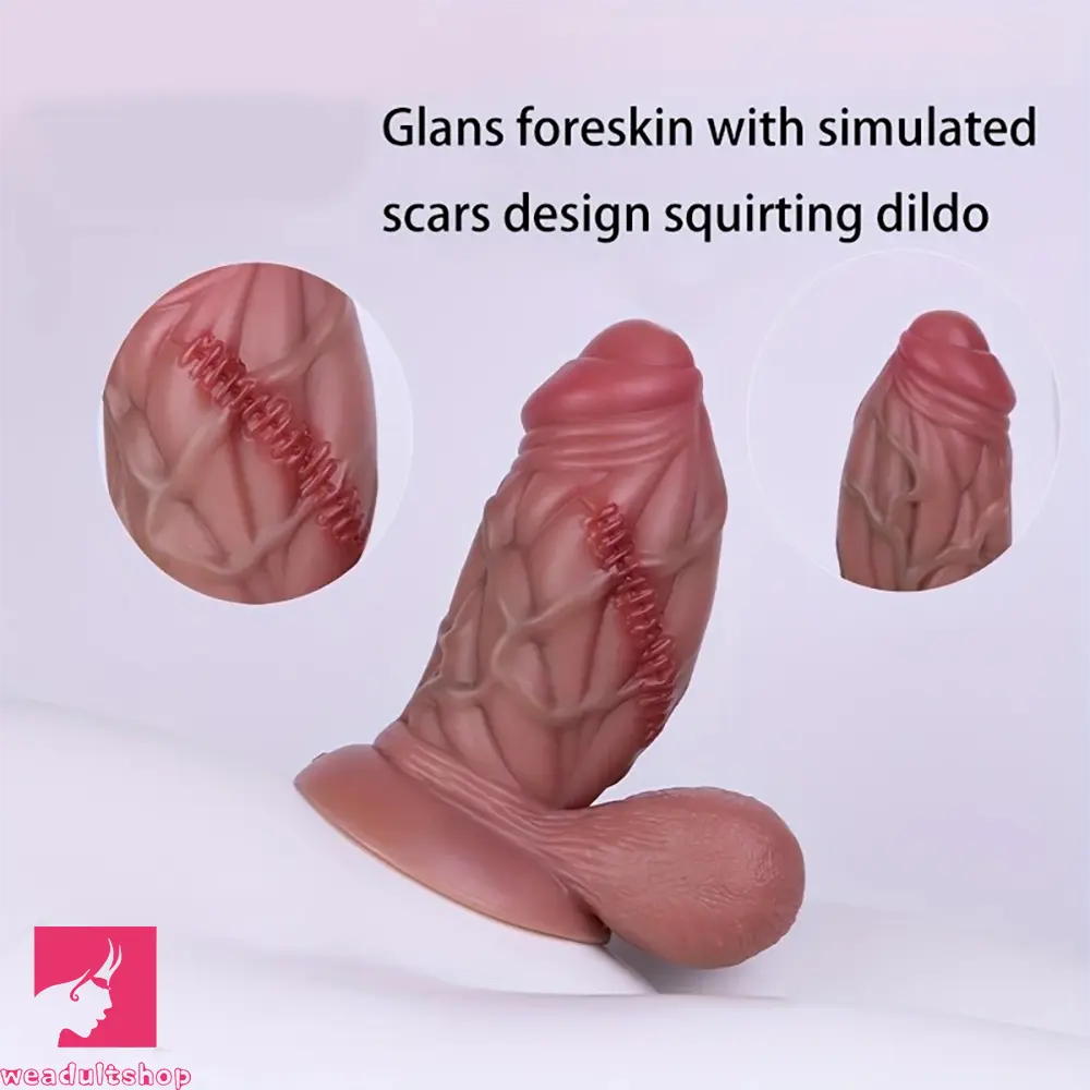 6.5in Realistic Silicone Lifelike Glans Foreskin Dildo with Squirting Game