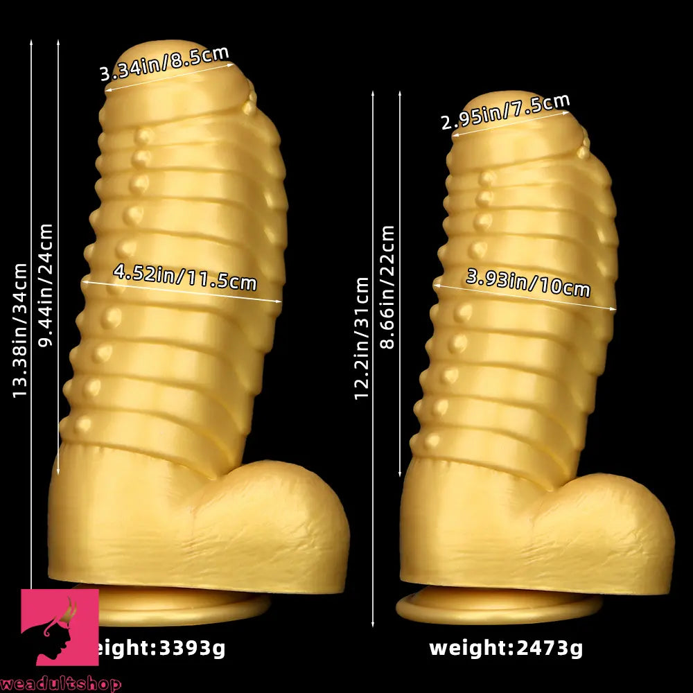 12.2in 13.38in Golden Liquid Silicone Giant Caterpillar Anal Thick Cock Dildo