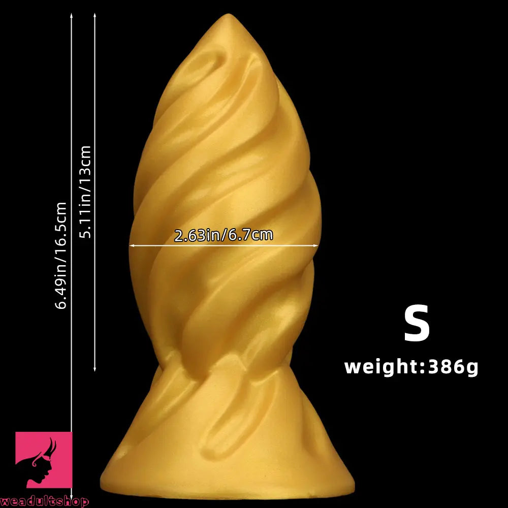 6.49in 7.67in 9.05in 9.84in Golden Silicone Spiral Thread Women Dildo