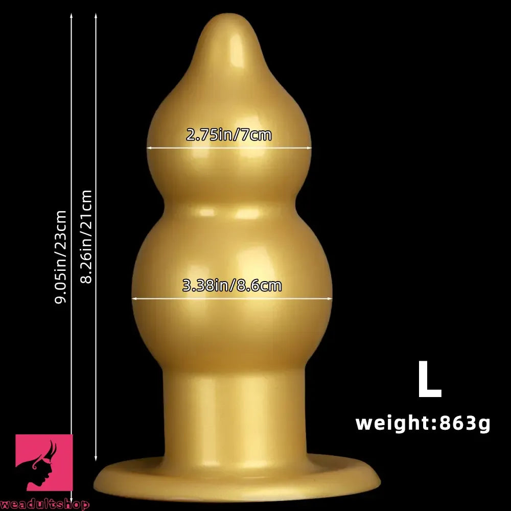 5.11in 9.05in Golden Silicone Big Thick Butt Plug Dildo Cock Clit Stimulator