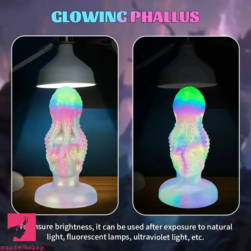 4.8in 5.7in 6.81in 7.87in 8.97in 10.39in Octopus Skull Silicone Luminous Dildo