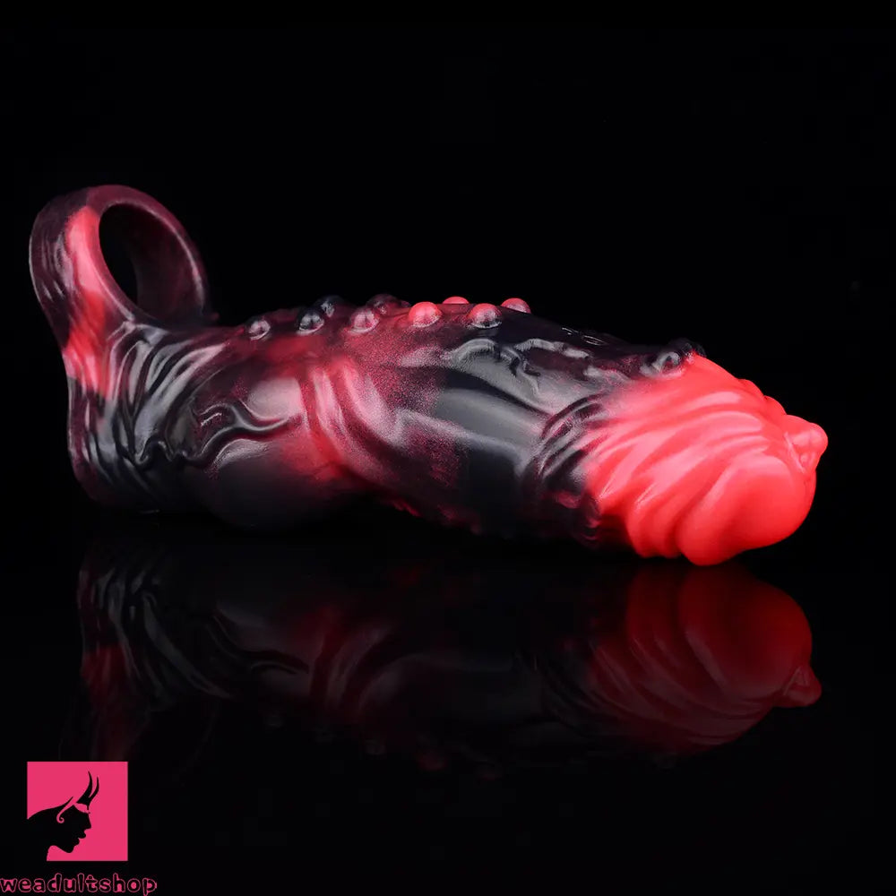 5.91in Silicone Vibrating Dog Tentacle Dildo Sleeve Knot Dildo With Cock Ring