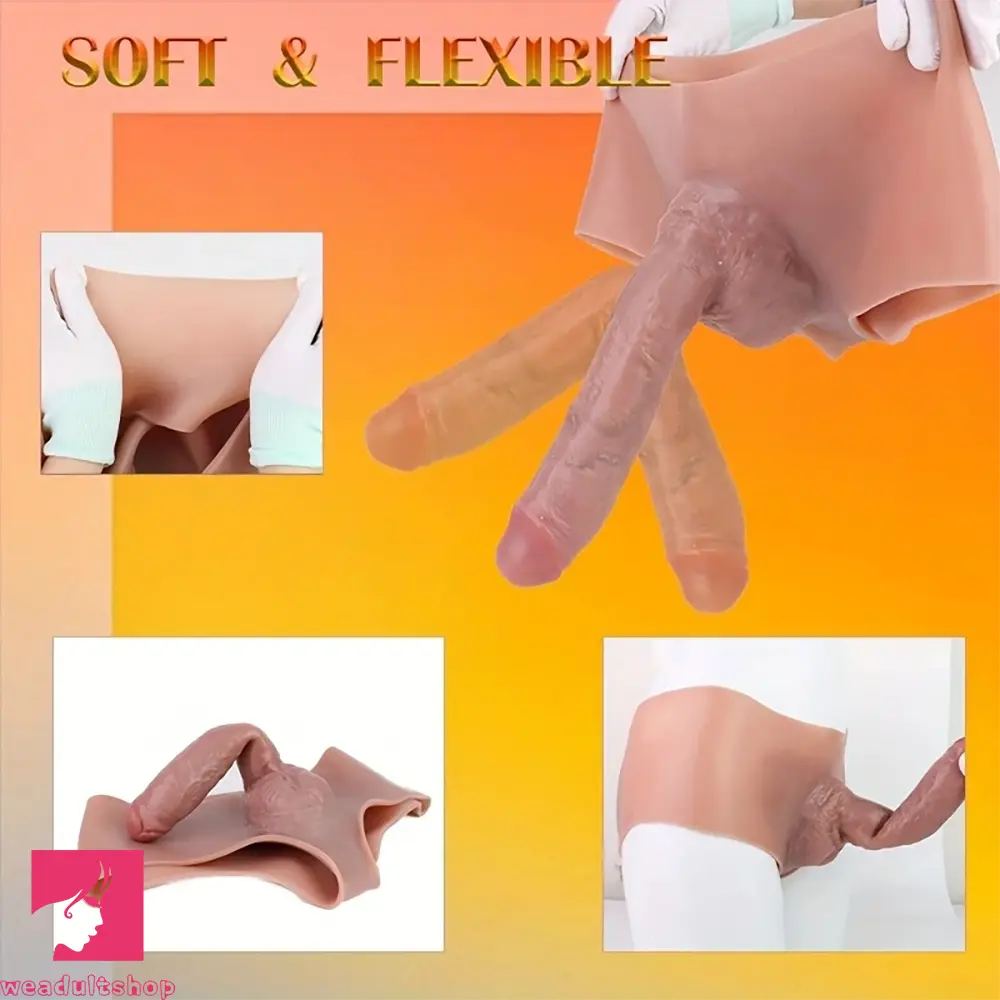 8.78in Unisex Pure Silicone Cock Skin-Friendly Stretchable Hollow Dildo Panty