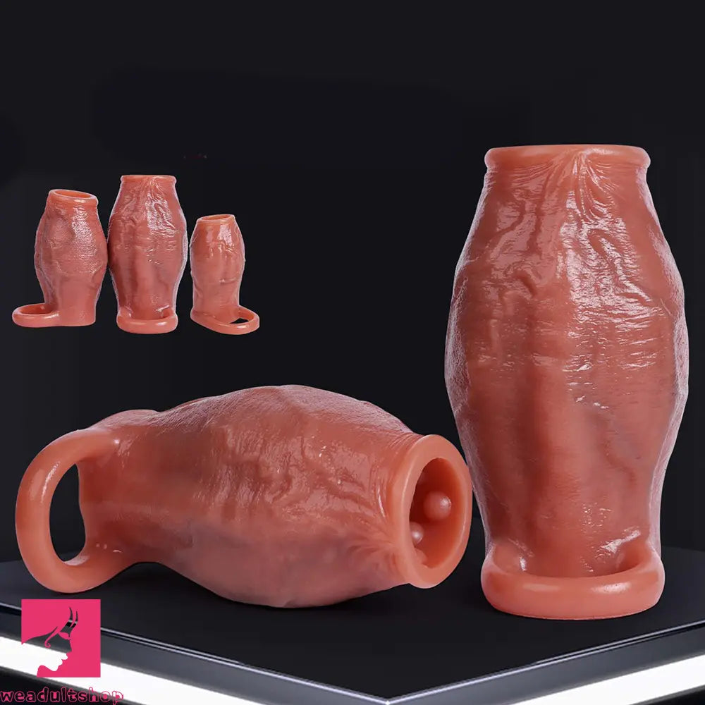 3.15in 3.54in 3.94in Realistic Veins Dildo Sleeve With Cock Ring Hollow Design