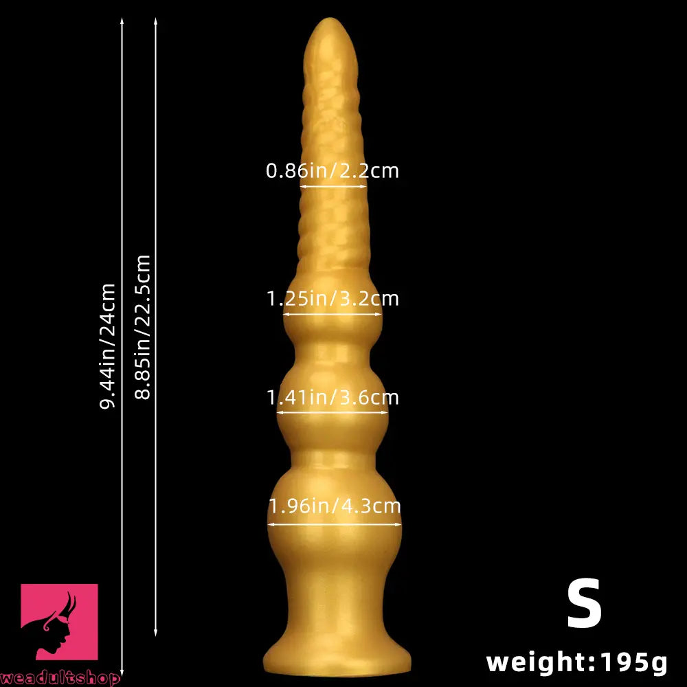 9.44in 13.38in Gold Silicone Pointed Thread Long Large Soft Cock Dildo