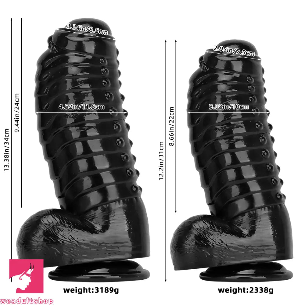 12.2in 13.38in Black PVC Large Thick Giant Caterpillar Clit Dilation Dildo