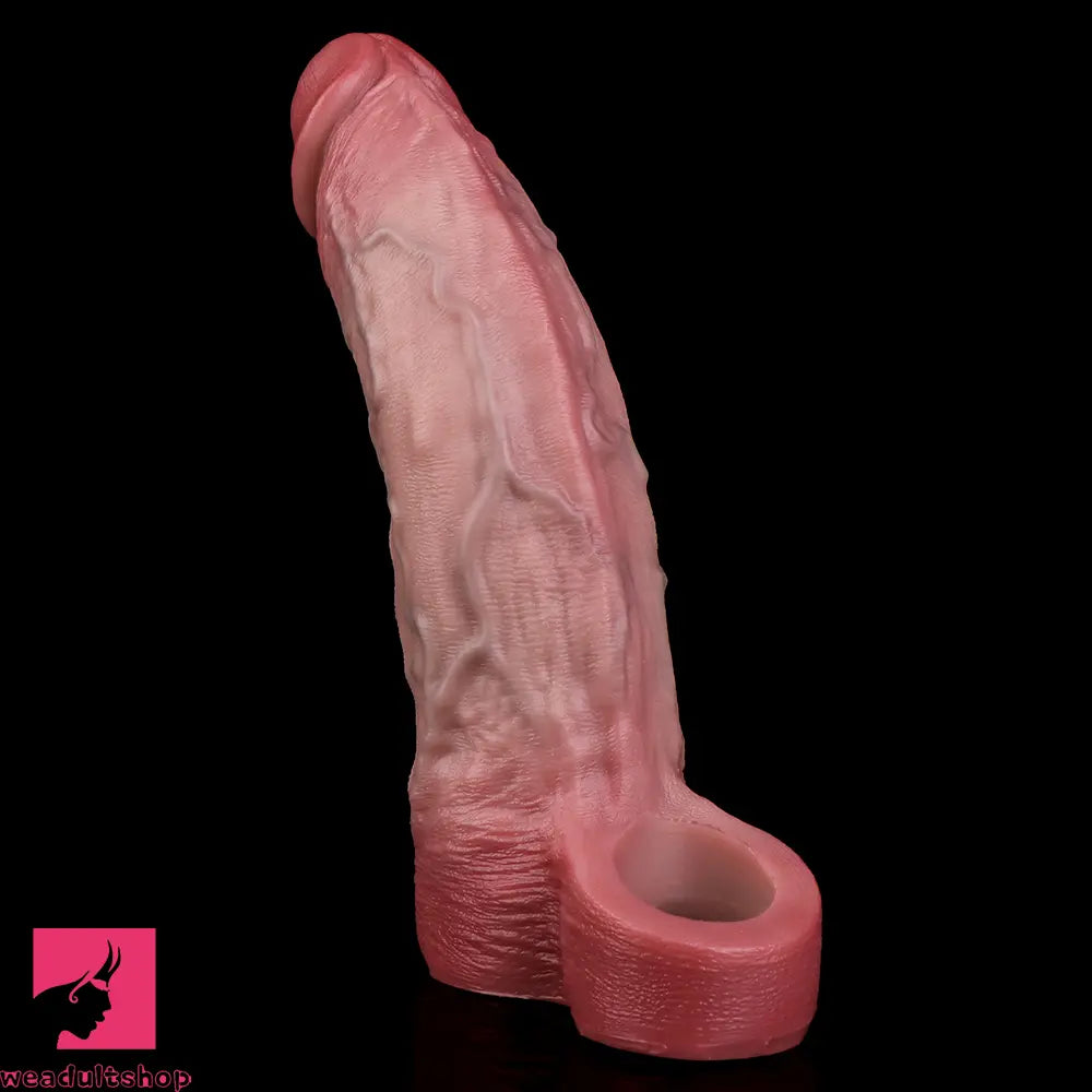 7.05in Lifelike Blue Veins Hollow Dildo Cock Sleeve With Cock Ring For Sex
