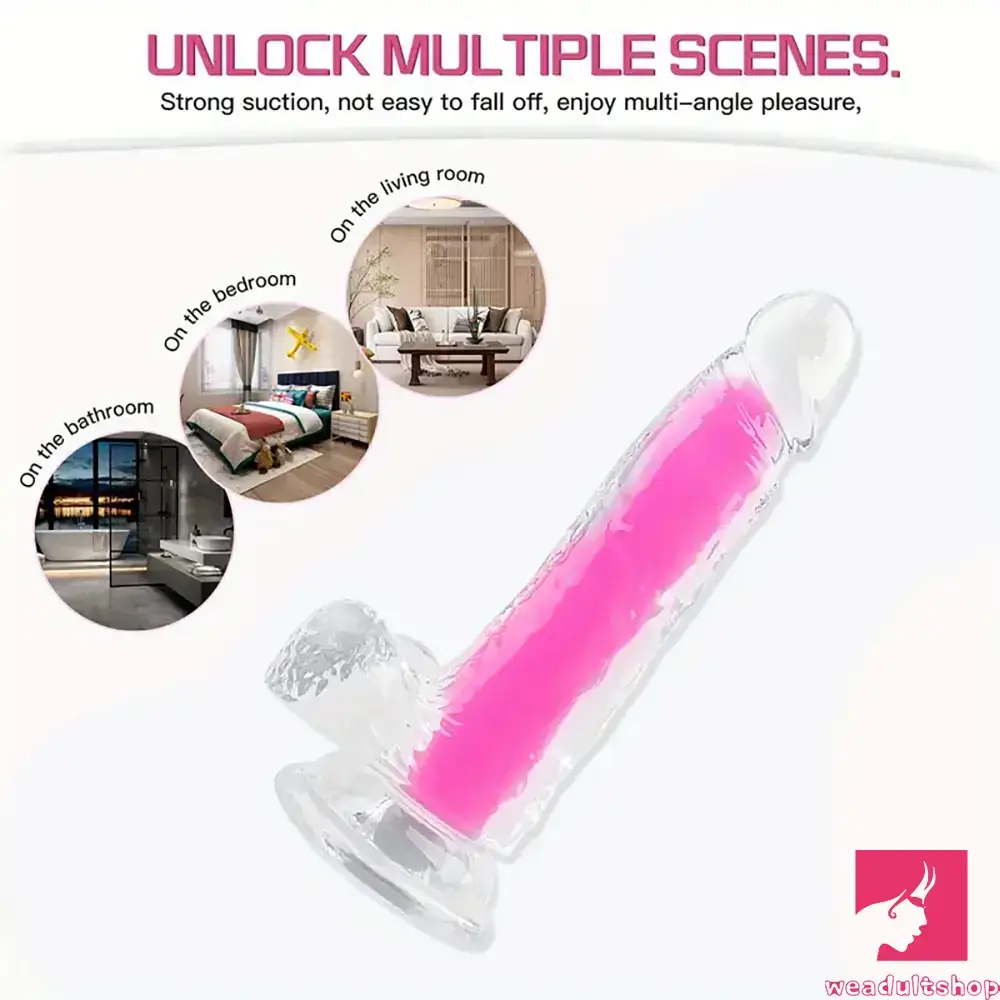 7.08in 8.07in TPE Double Layer Glow-in-the-dark Realistic Clear Dildo