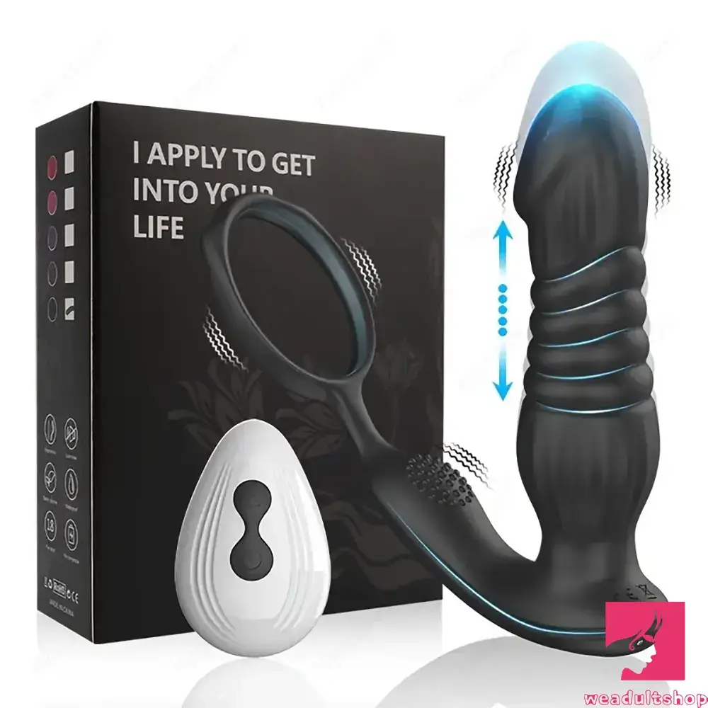 6.02in Soft Silicone Thrusting Vibrating Remote Dildo With Penis Ring