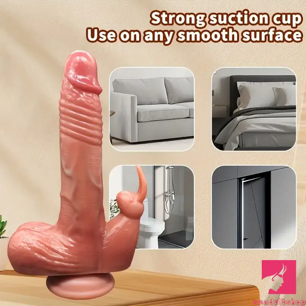 9.05in Rabbit Thrusting Tapping Heating Vibrating TPE Real Dildo