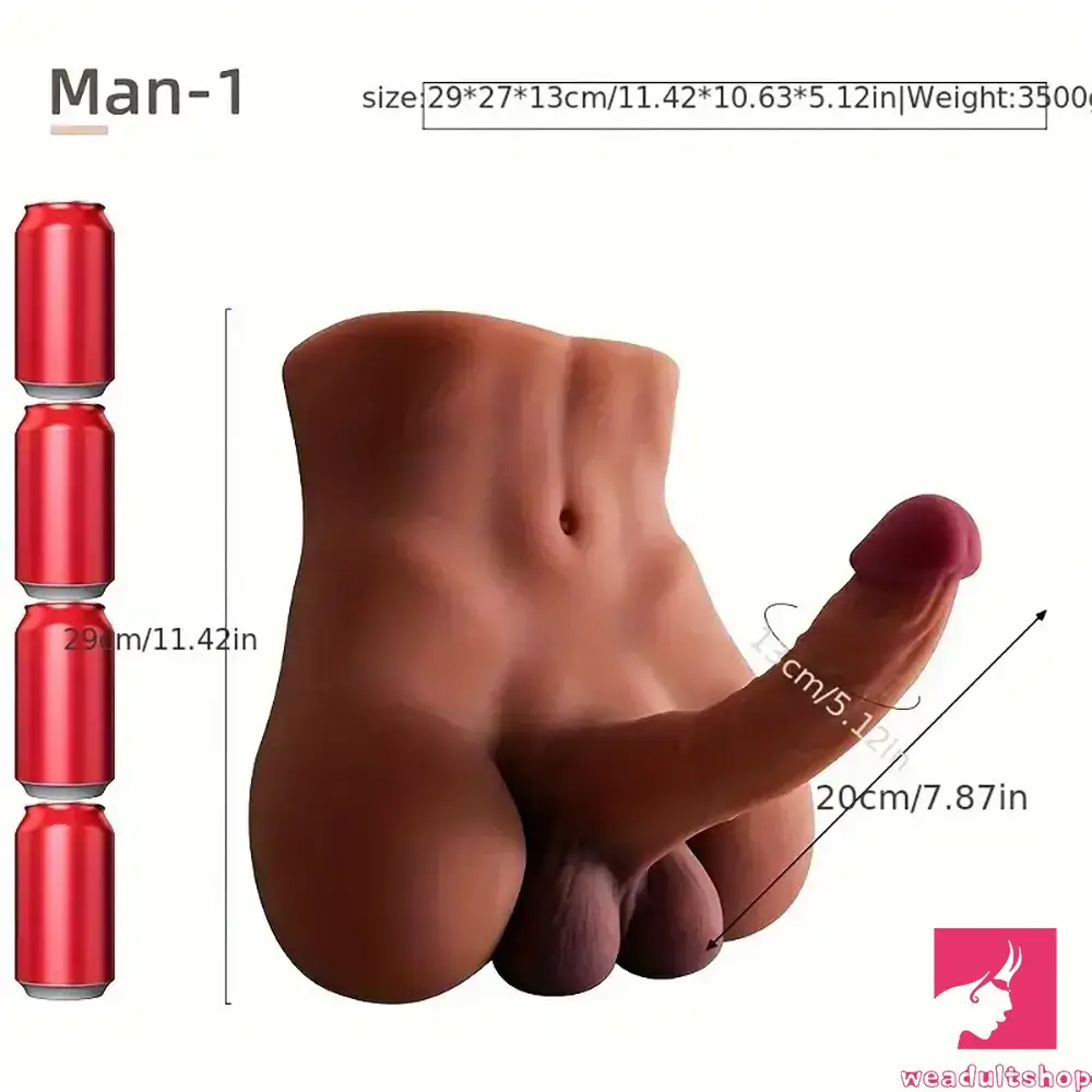 7.87in Premium Realistic Silicone Soft Dildo Sex Torso With Anus