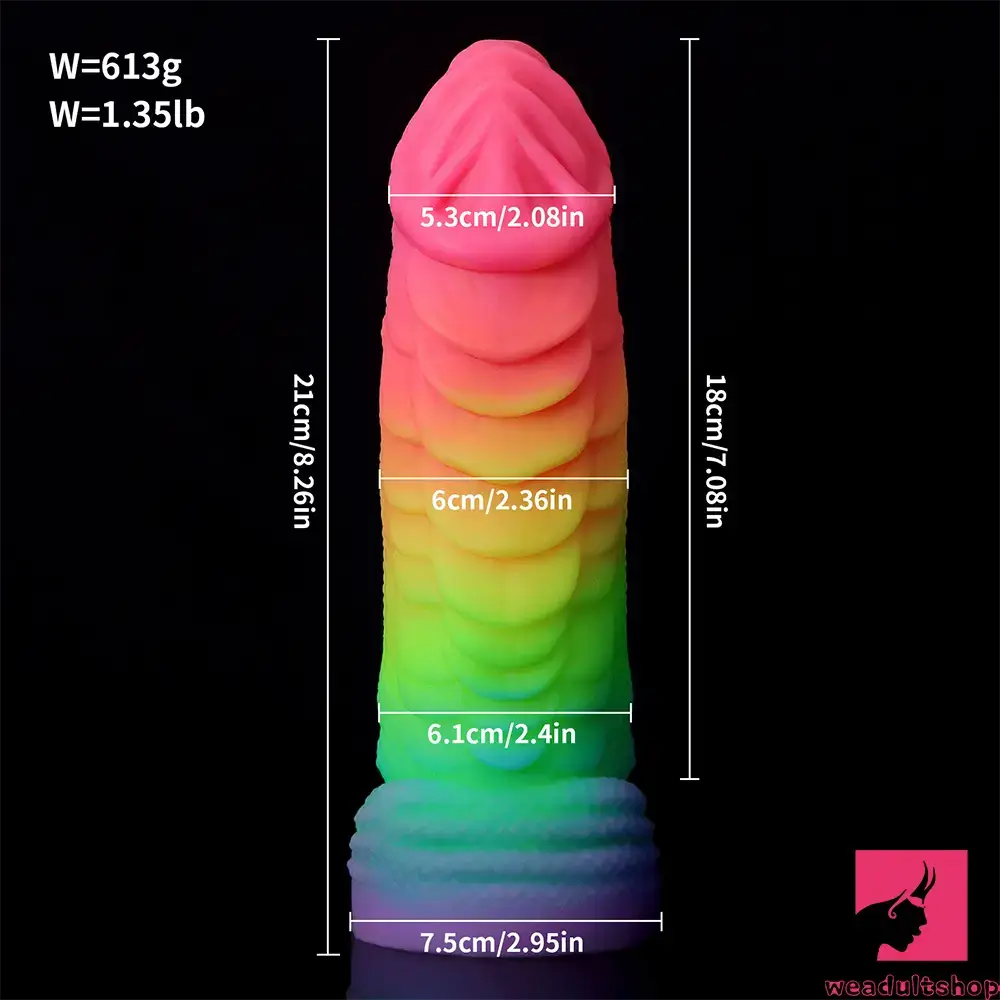 8.26in Fantasy Big Dragon Luminous Silicone Soft Women Rainbow Dildo