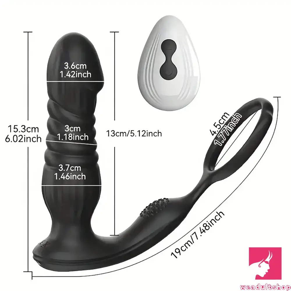 6.02in Soft Silicone Thrusting Vibrating Remote Dildo With Penis Ring
