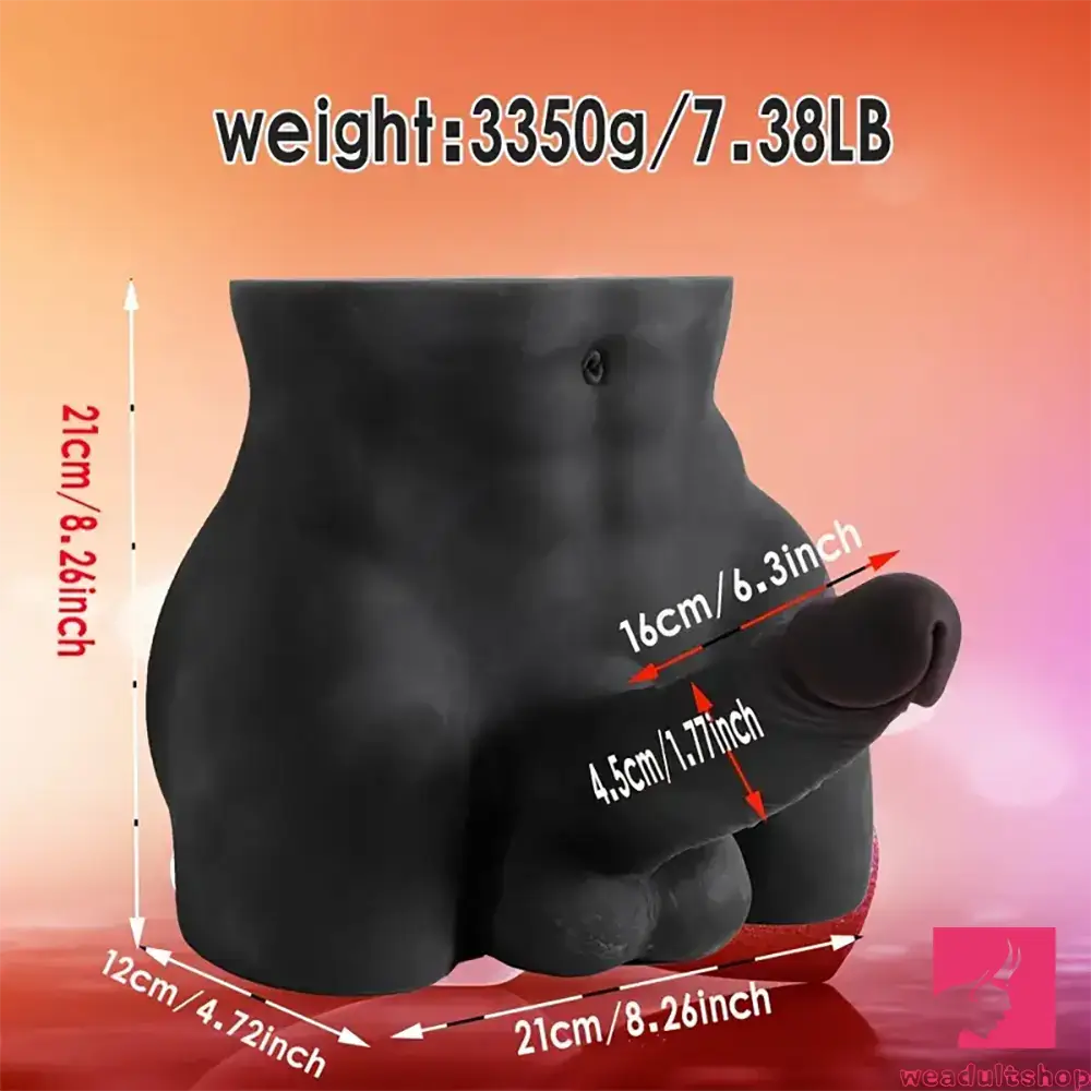 6.3in Silicone Real Soft Dildo With 7.38lb Ebony Male Sex Torso Dildo