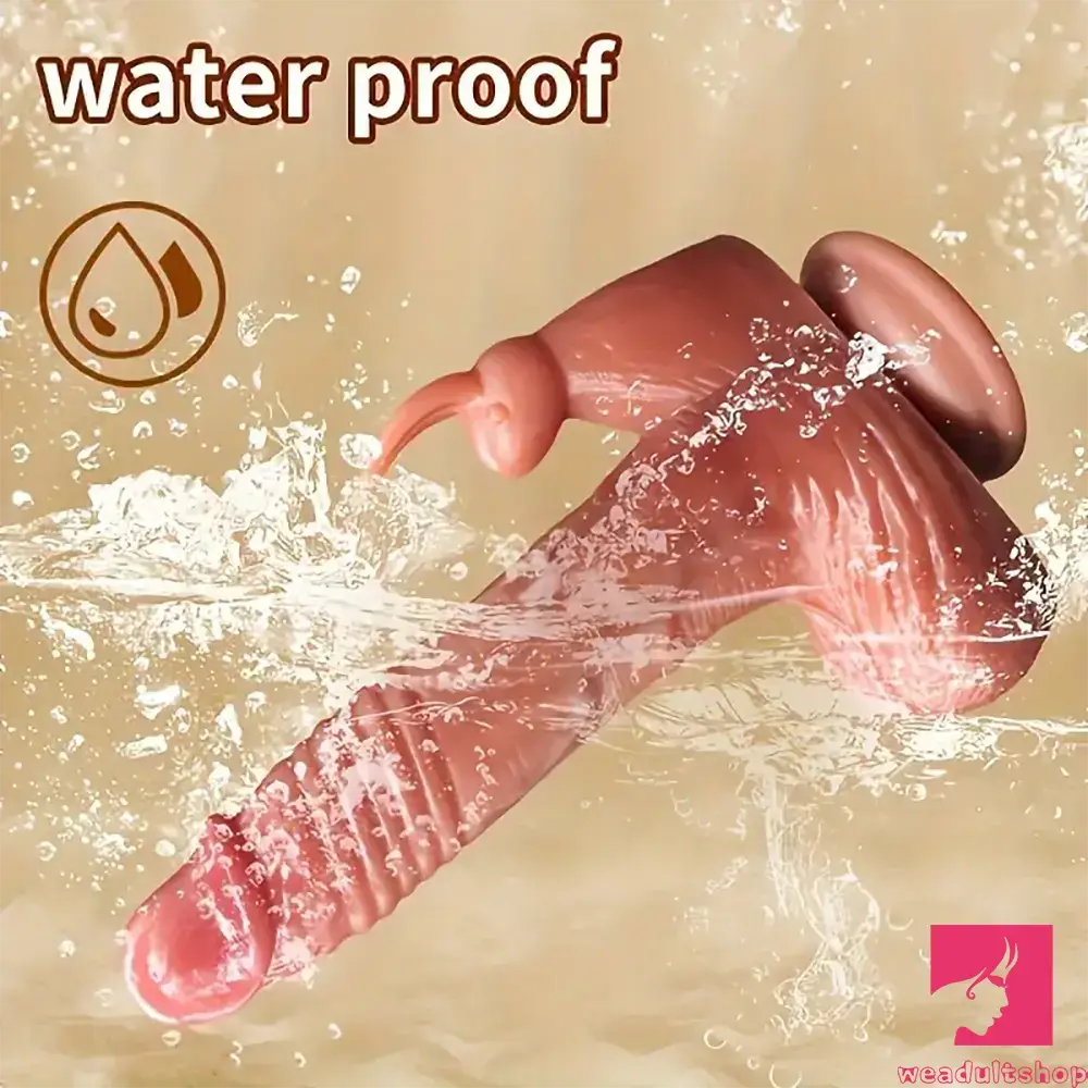 9.05in Rabbit Thrusting Tapping Heating Vibrating TPE Real Dildo