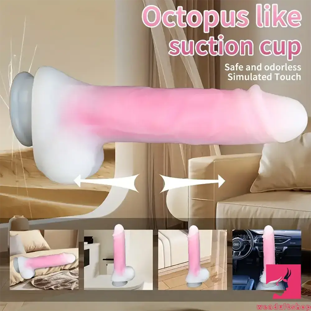 9.25in Big Silicone Soft Lifelike Vibrating Heating Remote Real Male Dildo