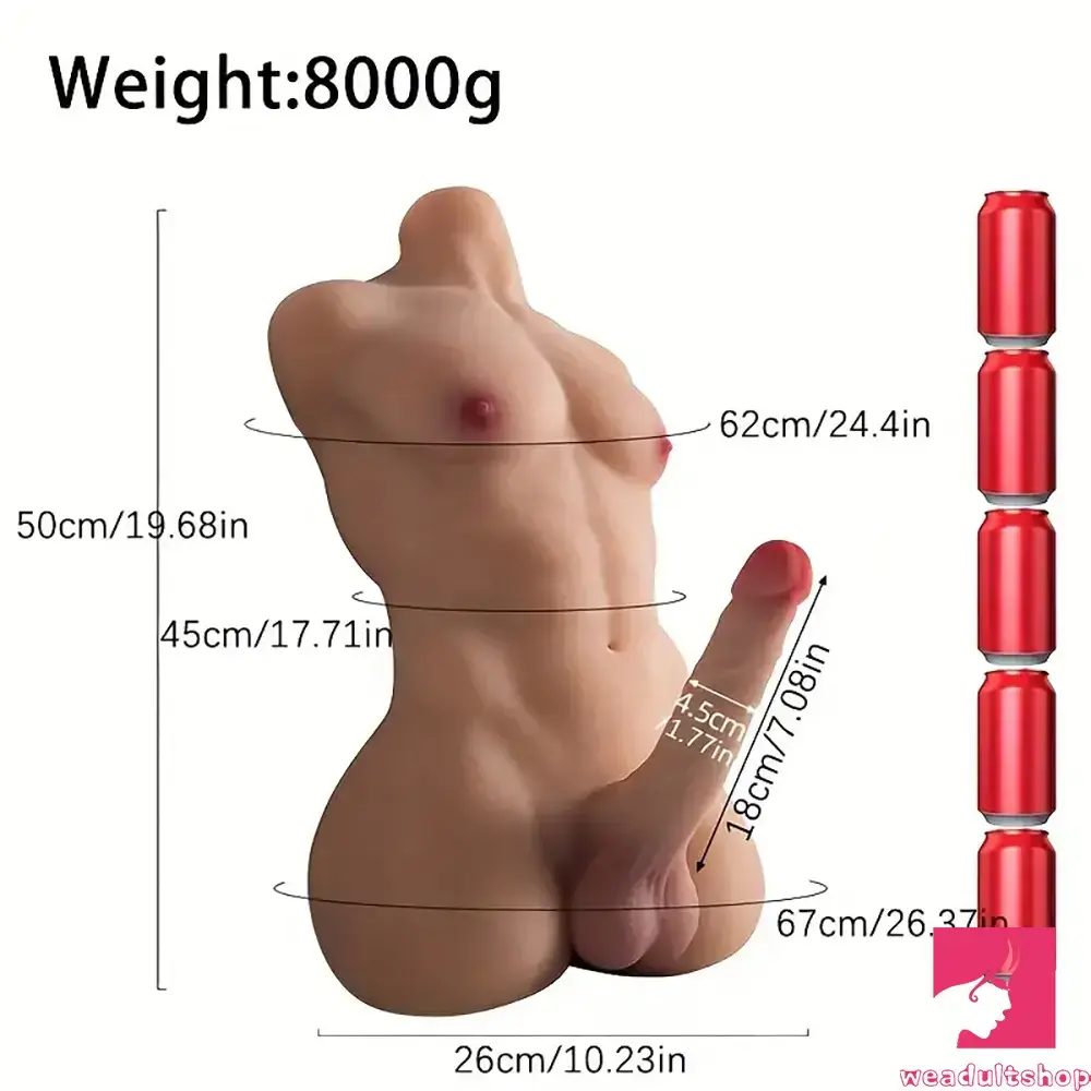 7.08in Premium Silicone Realistic Dildo With Male Sex Doll Torso For Anus