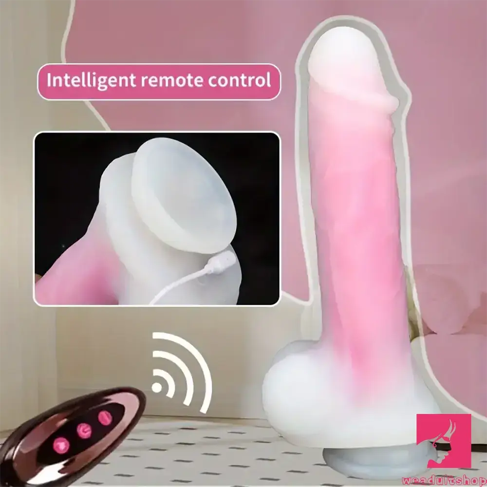 9.25in Big Silicone Soft Lifelike Vibrating Heating Remote Real Male Dildo