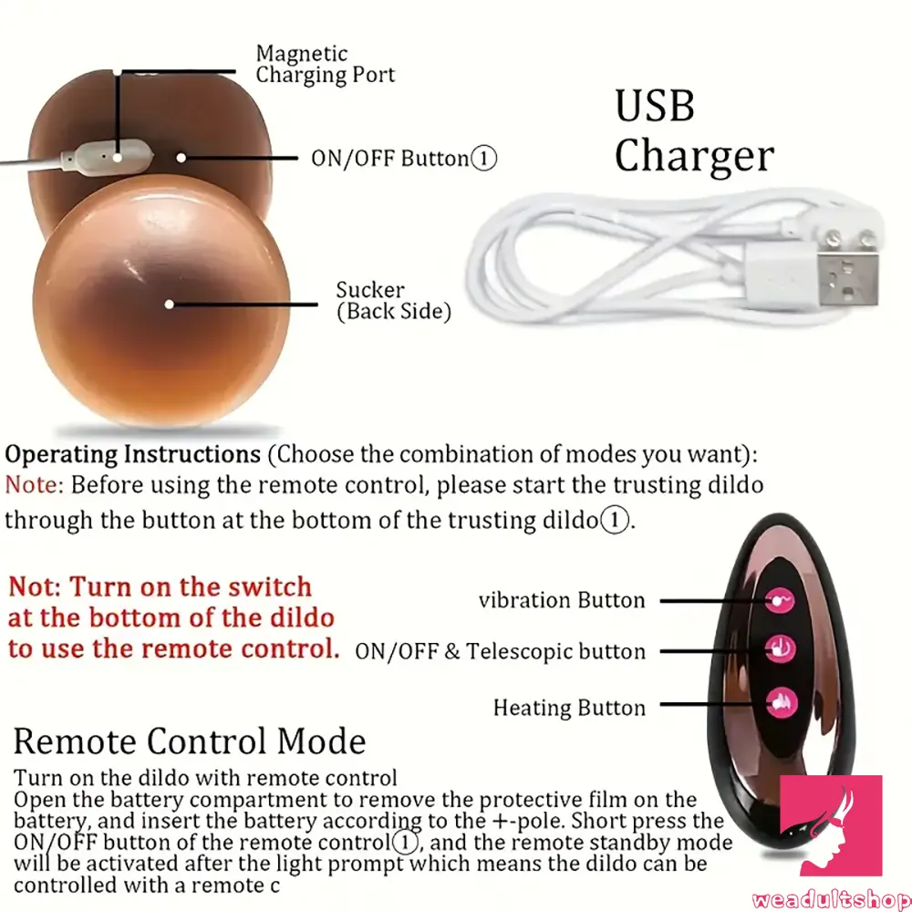 9in Silicone Thrusting Vibrating Rotation Heating Electric Dildo