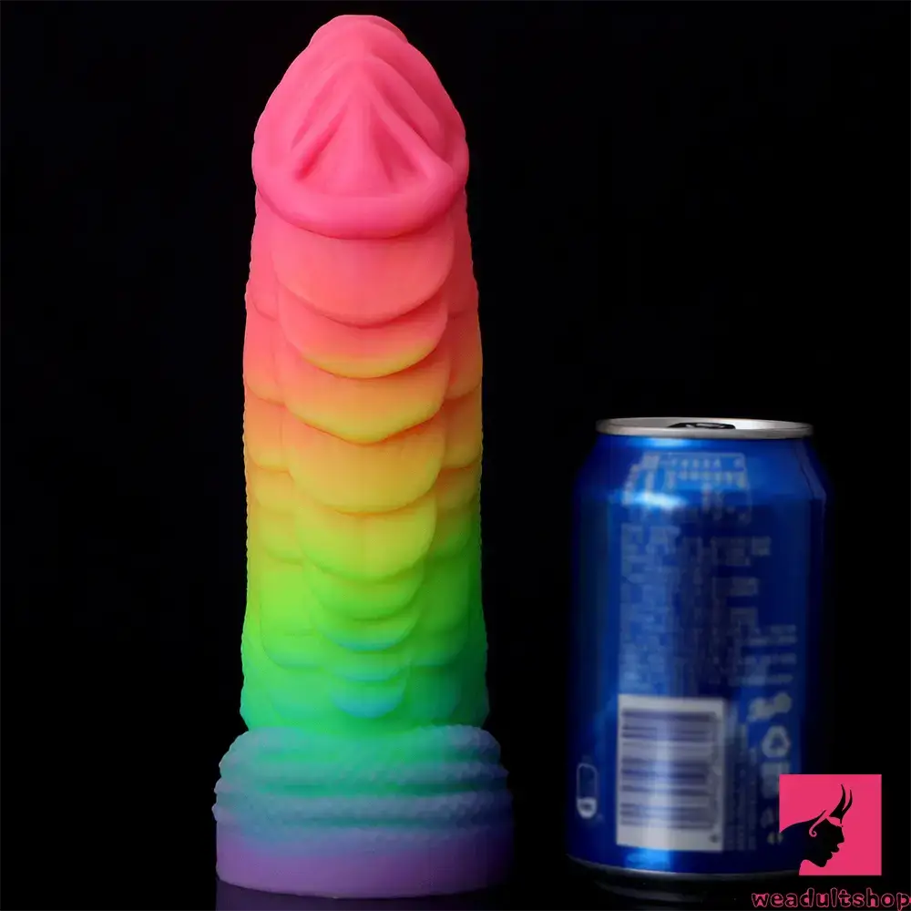 8.26in Fantasy Big Dragon Luminous Silicone Soft Women Rainbow Dildo