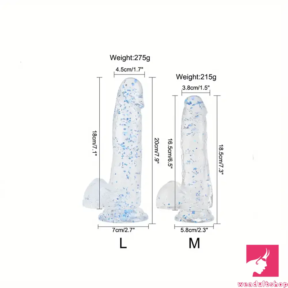7.3in 7.9in Medical TPE Confetti Clear Dildo For Beginner Sex Toy