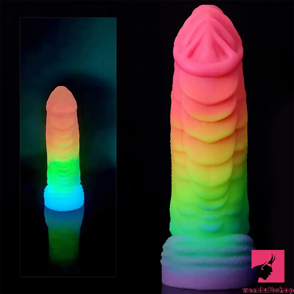8.26in Fantasy Big Dragon Luminous Silicone Soft Women Rainbow Dildo